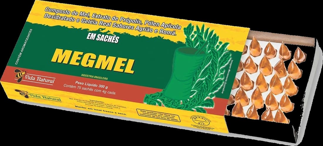 MEGMEL | Composto de Mel, Extrato de Própolis, Pólen Apícola e Geleia Real - Sabores Agrião e Romã | 300g