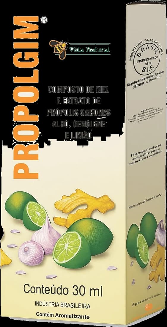 Propolgim | Composto de Mel e Extrato de Própolis - Sabores Alho, Gengibre e Limão | 30ml